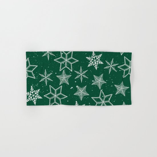 Snowflakes On Green Background Hand & Bath Towel