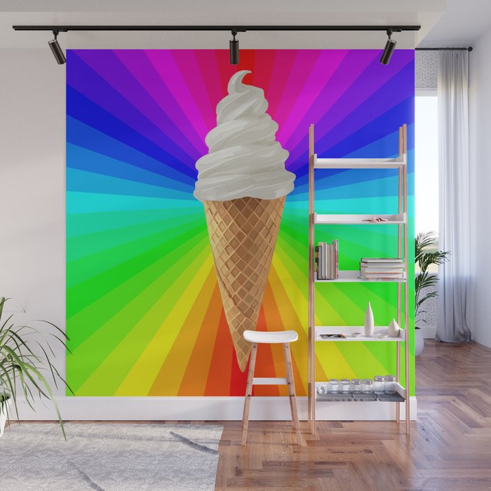 Rainbow Vanilla Ice Cream Cone Wall Mural