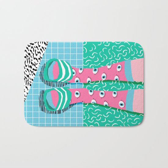 Chillax - memphis throwback style retro classic 1980s 80s grid pattern socks fashion apparel Bath Mat