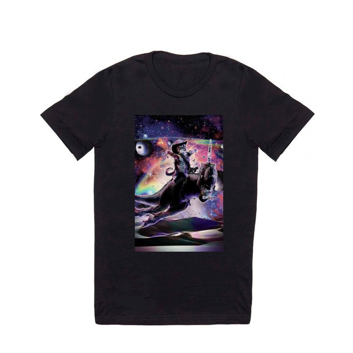 Galaxy Cat On Dinosaur Unicorn In Space T Shirt