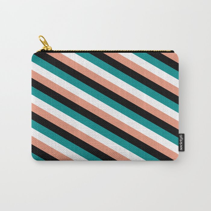 Dark Salmon, Black, Dark Cyan, and White Colored Lines/Stripes Pattern Carry-All Pouch