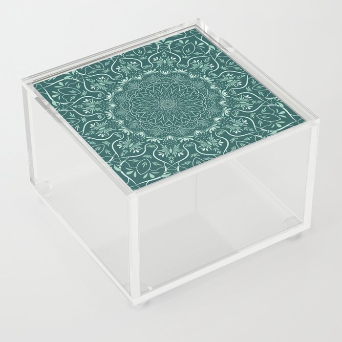 Boho Dark Green Mandala Acrylic Box