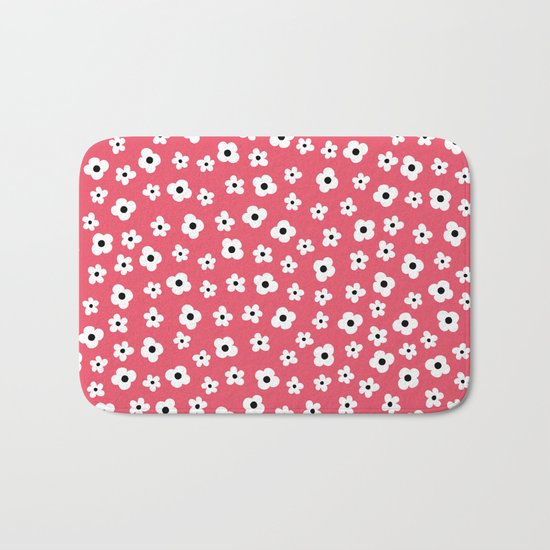 Coral White Spring Flower Pattern Bath Mat