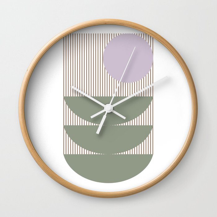 Lines and Shapes in Moss and Lilac Wall Clock
