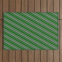 [ Thumbnail: Gray and Dark Green Colored Lines/Stripes Pattern Outdoor Rug ]