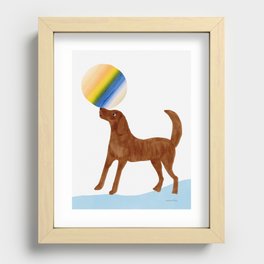 Dog and a Beach Ball - Brown Recessed Framed Print