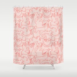 Line hand-drawn dachshund vintage illustration pattern. Cute abstract dog texture design. Cute pink animal repeat background. Shower Curtain