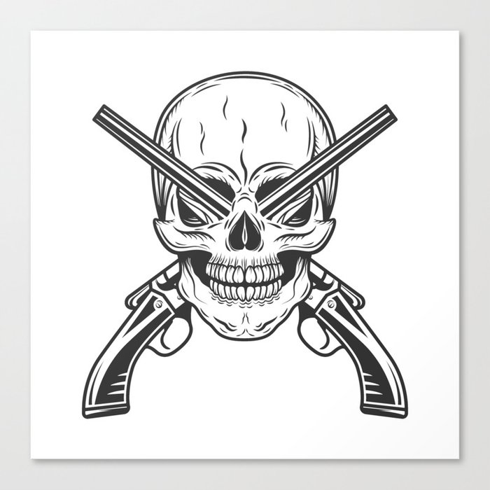 Vintage monochrome bandit gangster skull with crossed hunting sawn-off ...