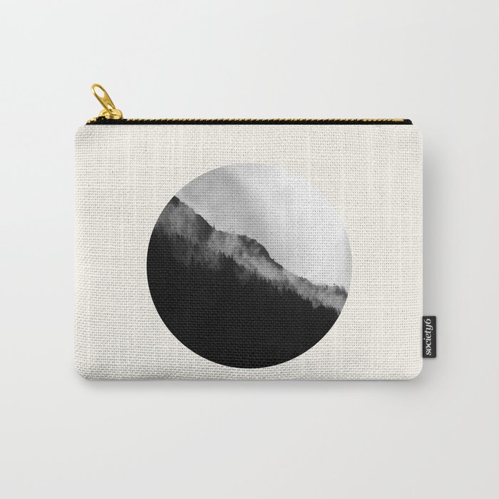 Mid Century Modern Round Circle Photo Black And White Misty Pine Trees Cliff Carry-All Pouch