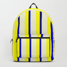 [ Thumbnail: Yellow, Beige, Blue, and Black Colored Lines Pattern Backpack ]
