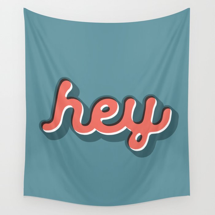 Hey Blue & Red Typography Print Funny Poster Letterpress Style Wall Decor Home Decor Wall Tapestry