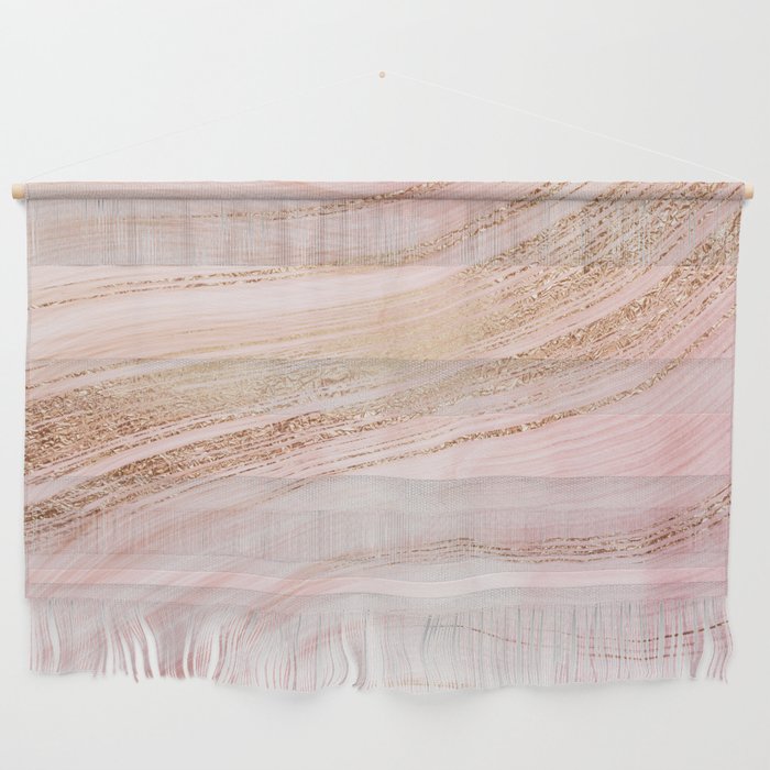 Blush Pink And Gold Mermaid Marble Waves Wall Hanging