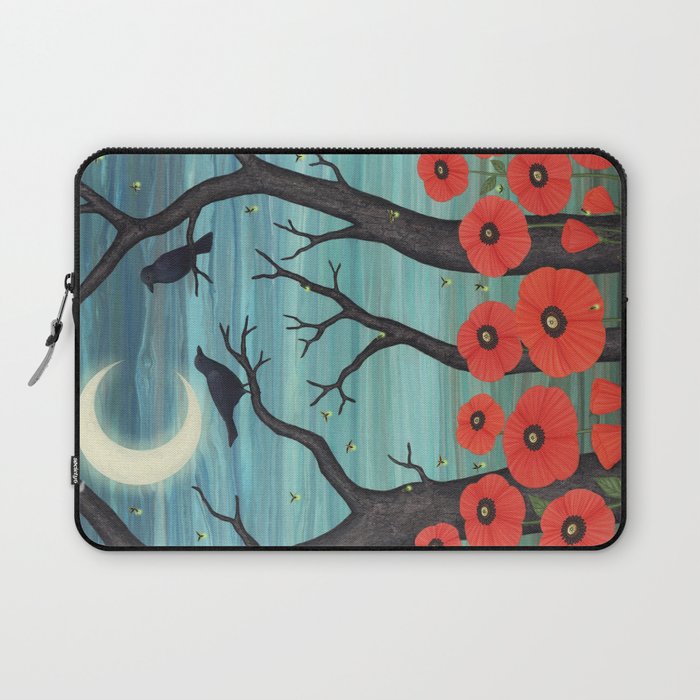 crows, fireflies, and poppies in the moonlight Laptop Sleeve