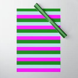 [ Thumbnail: Fuchsia, Green, and Powder Blue Colored Lines/Stripes Pattern Wrapping Paper ]