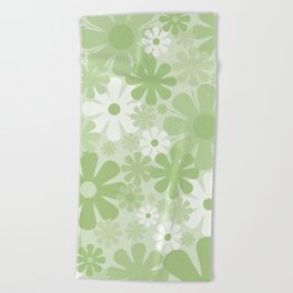 Retro 60s 70s Aesthetic Floral Pattern in Pretty Pastel Green Beach Towel