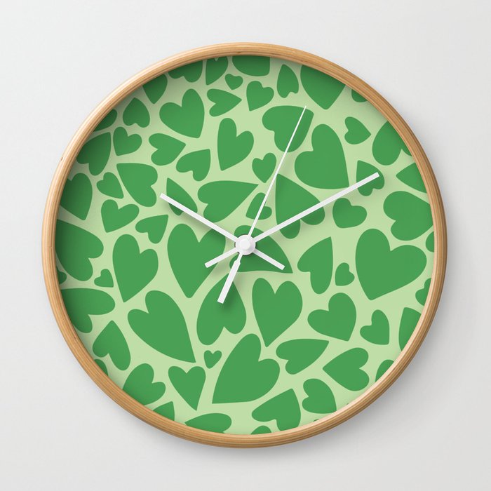 Forest Green Warped Hearts Wall Clock