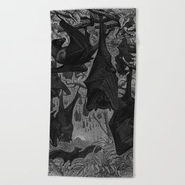 Gothic Bats Illustration  Beach Towel