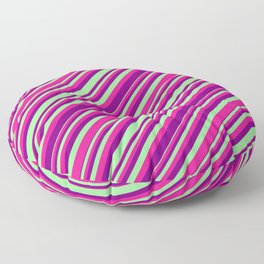 [ Thumbnail: Green, Deep Pink, and Purple Colored Stripes/Lines Pattern Floor Pillow ]