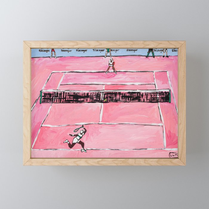 Women's Tennis Match on Pink Court Sport Painting Framed Mini Art Print