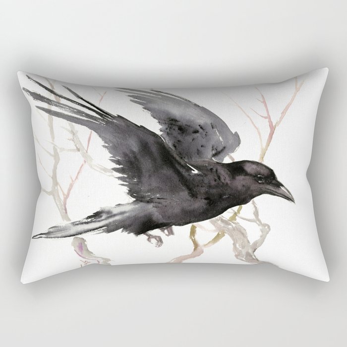 Flying Raven Art, raven crow tribal design Rectangular Pillow