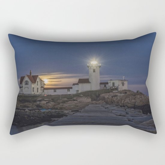 Full moon rising over Eastern point Lighthouse. Rectangular Pillow