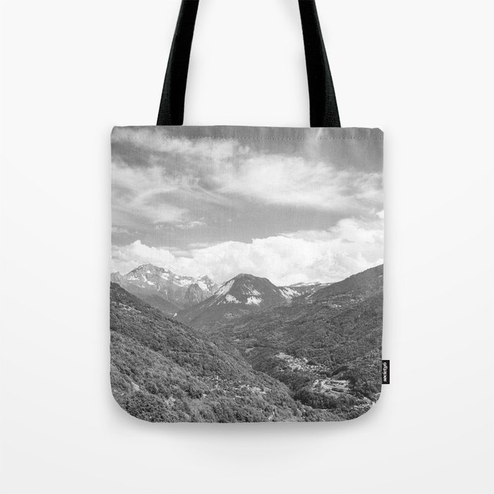 Mountains in the French alps art print- black and white landscape and travel photography Tote Bag