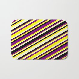 [ Thumbnail: Purple, Yellow, Light Yellow & Black Colored Lines/Stripes Pattern Bath Mat ]