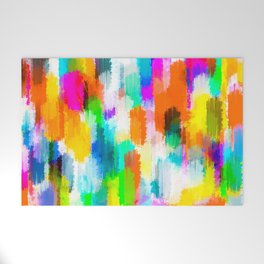 abstract splatter brush stroke painting texture background in orange pink blue yellow Welcome Mat
