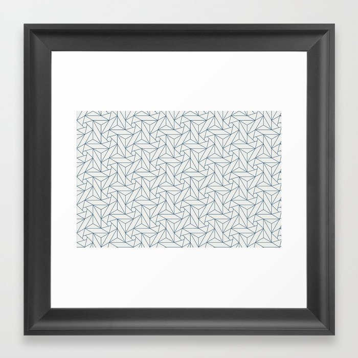 Blue & Off White Abstract Triangle Geometric Mosaic Pattern Pairs To 2020 Color of the Year Framed Art Print