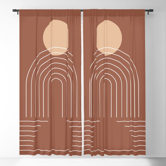 Geometric Lines in Terracotta and Beige 25 (Sun and Rainbow) Blackout Curtain