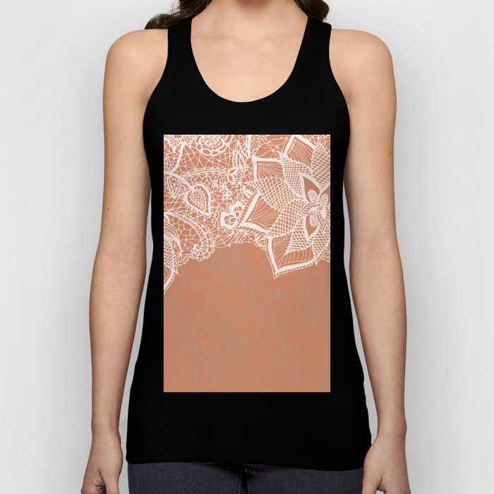 Modern hand drawn floral lace color copper tan roast illustration pattern Tank Top