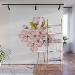 Pink Cherry Blossom on white background 3 Wall Mural