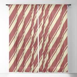 [ Thumbnail: Maroon & Pale Goldenrod Colored Lines Pattern Sheer Curtain ]