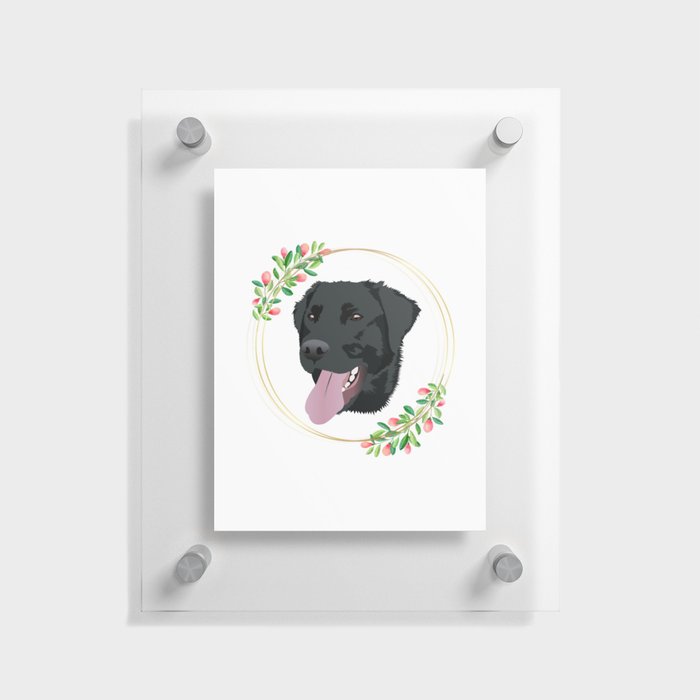 Black Labrador Flower Frame Floating Acrylic Print