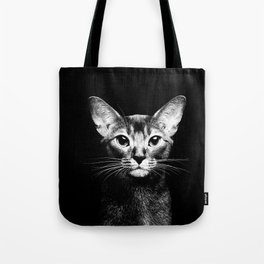 Abyssinian cat portrait black and white Tote Bag