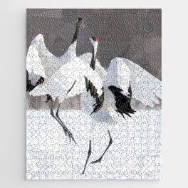 Japanese Red Crowned Cranes Dance Low Poly Geometric  Jigsaw Puzzle