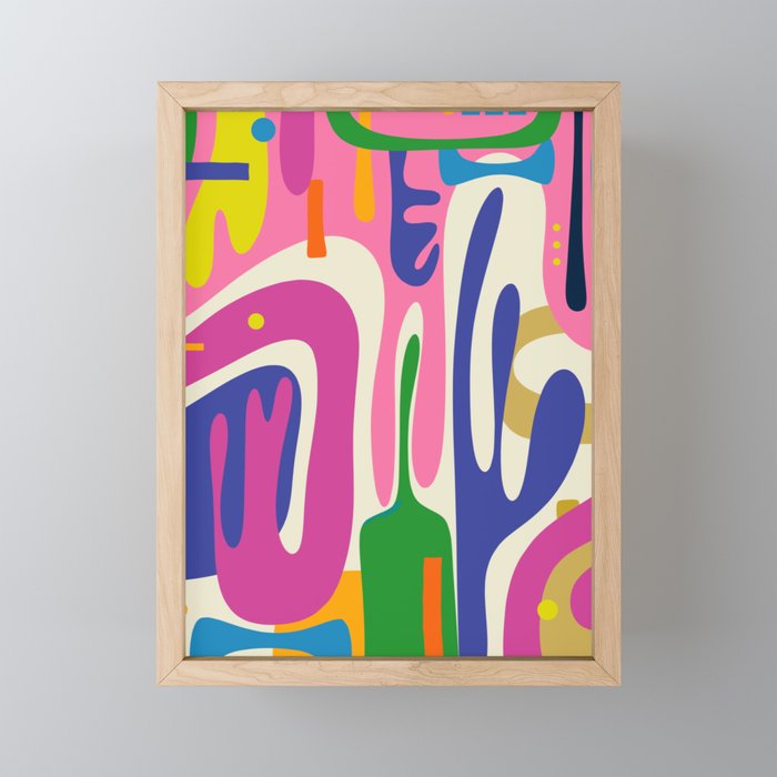 Jazz Garden Colorful Mid Century Modern Maximalist Abstract Framed Mini Art Print