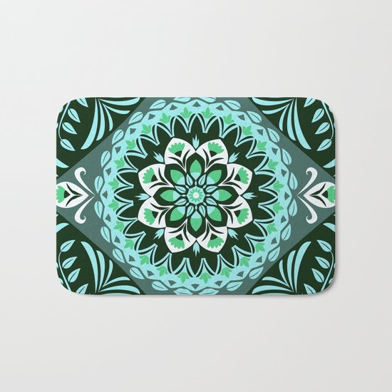 Elegant Turquoise Floral Fractal Bath Mat