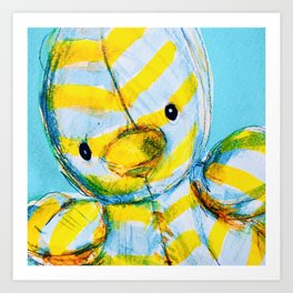 Childs Toy Duck with Yellow & Blue Stripes Art Print