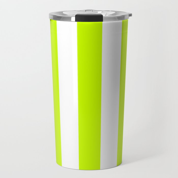 Fluorescent yellow - solid color - white vertical lines pattern Travel Mug