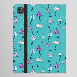 Umbrellas and Rain on Blue iPad Folio Case