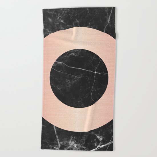 Black Marble with Pink Circle Beach Towel