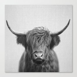 Highland Cow - Black & White Canvas Print