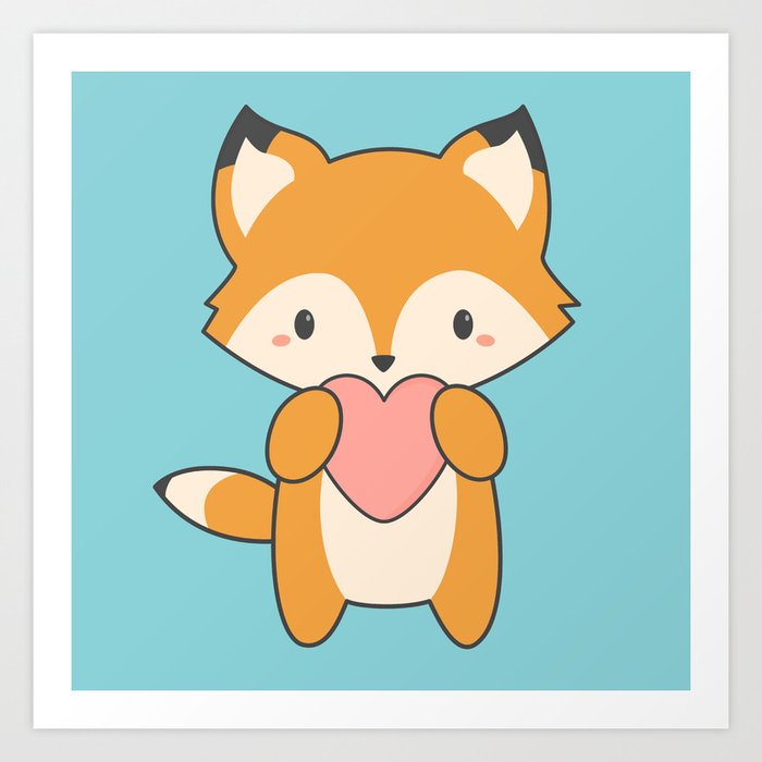 Kawaii Cute Fox With Hearts Art Print By Wordsberry Society6