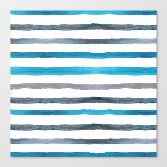 Azure blue and grey watercolor stripes Canvas Print