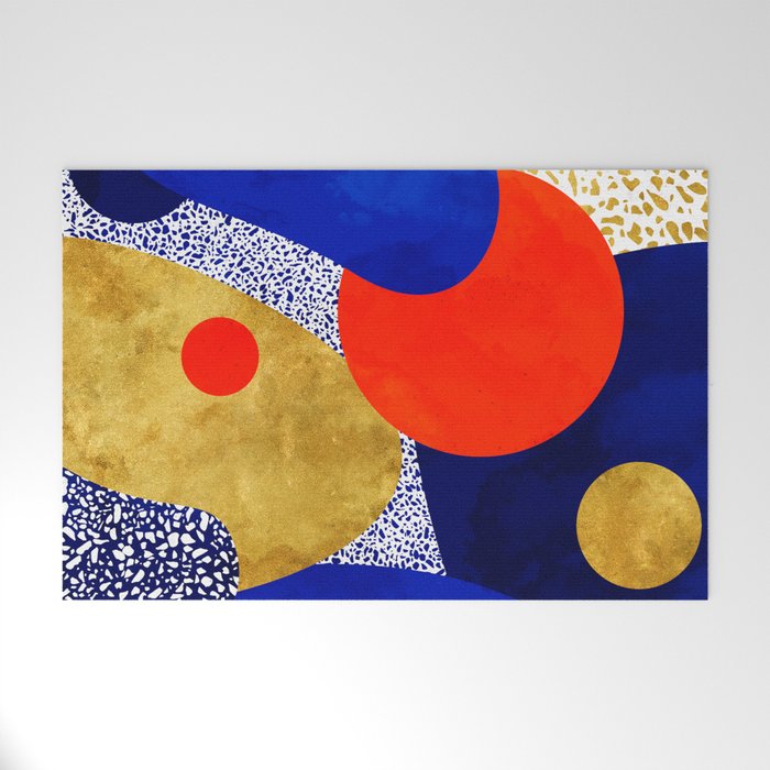 Terrazzo galaxy blue night yellow gold orange Welcome Mat