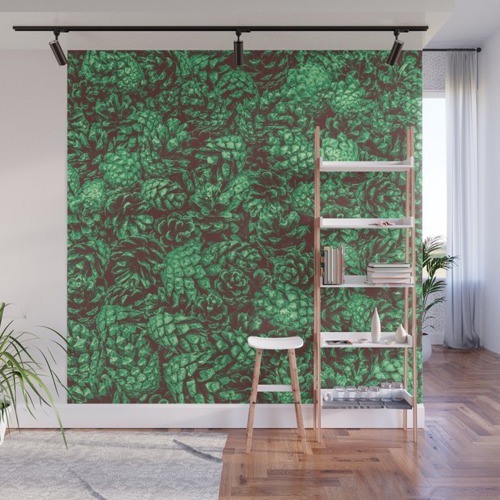 Scent of Pine RETRO GREEN / Photograph of pine cones Wall Mural