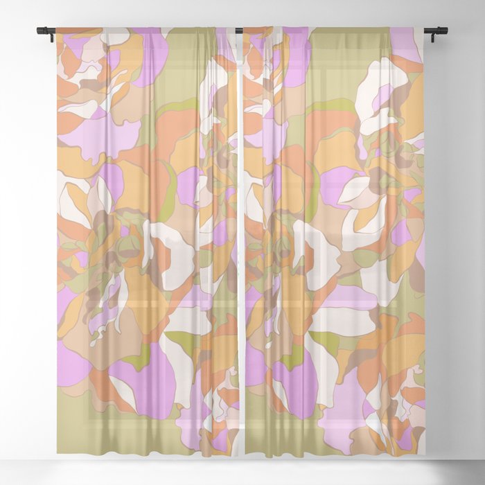 Maxi Boho Floral Pattern - 2 Peachy & Green Sheer Curtain