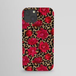 Leopard print with red roses iPhone Case