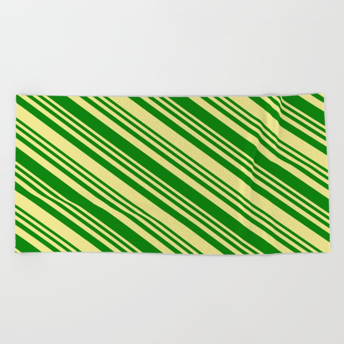 Green & Tan Colored Stripes Pattern Beach Towel